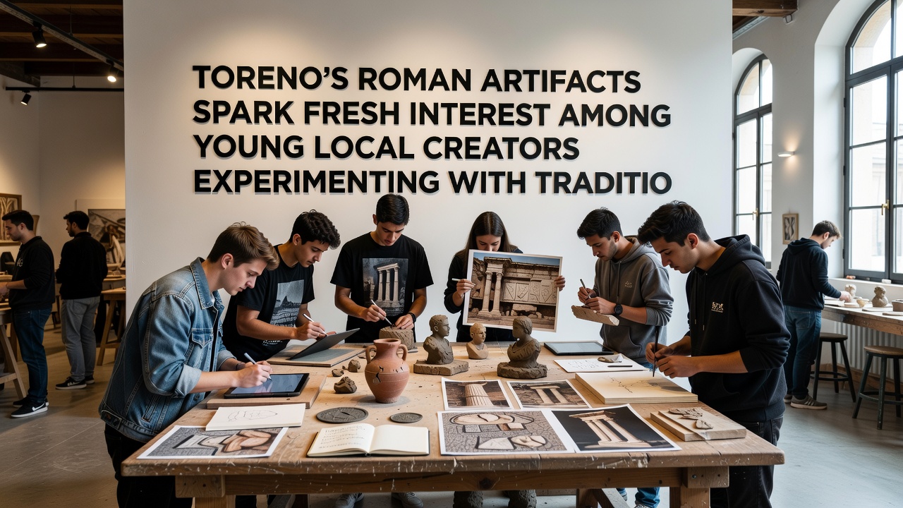 Young creators in Toreno studio applying Roman mosaic techniques to new pieces